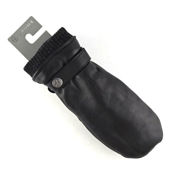 BRUME Bromont Women's Black Leather Mittens Faux Plush Lined Knit Cuffs Size S - Picture 7 of 10